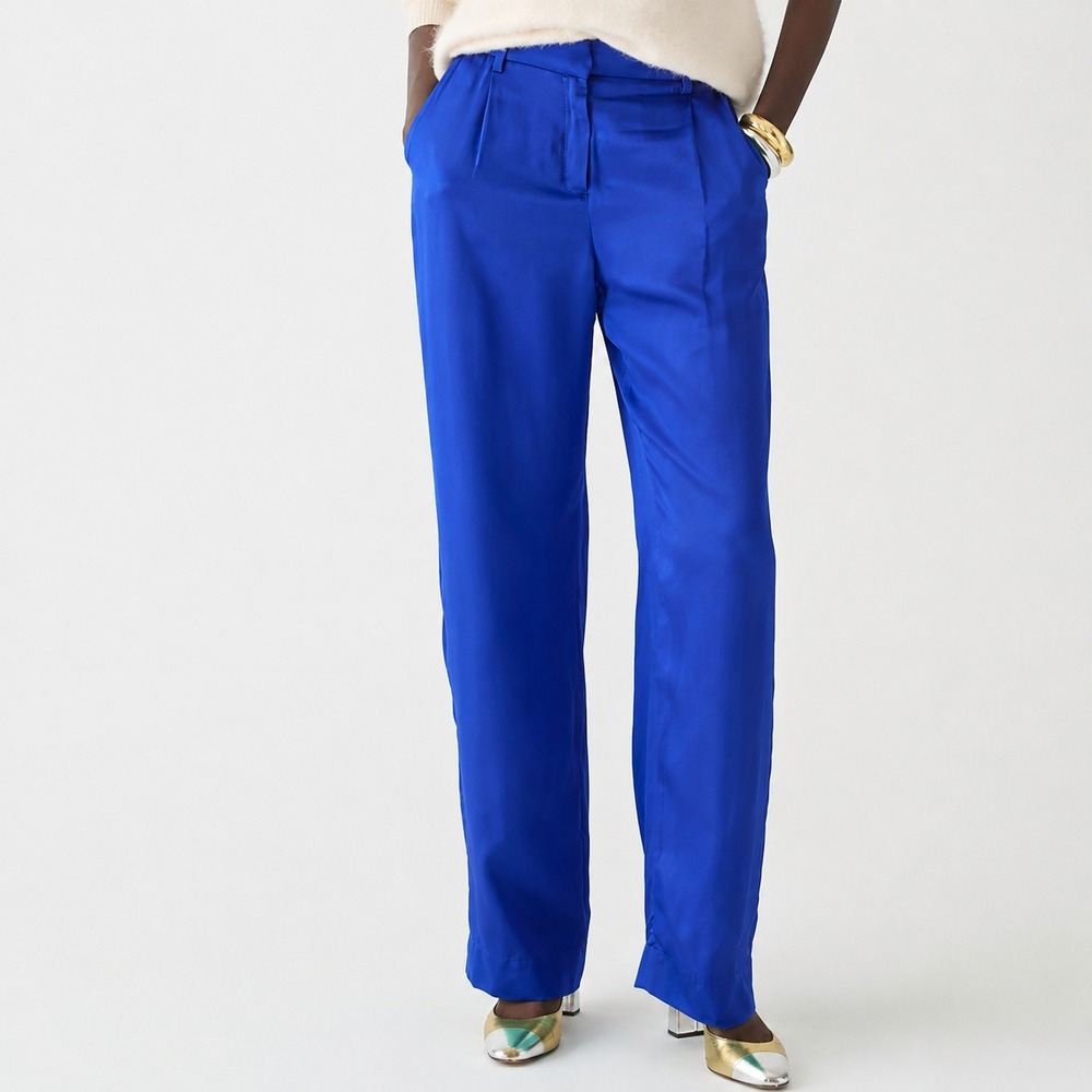 J Crew Straight Leg Essential Pant 4 Tall Blue Luster Crepe High Rise Cocktail